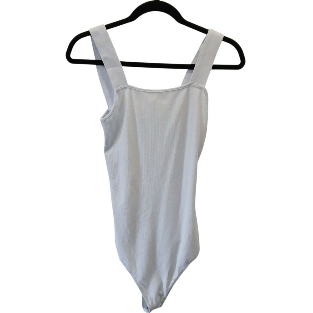 American Eagle Blue Bodysuit Womens Sz Medium Super Seamless Square Neck Ribbed - Picture 1 of 8